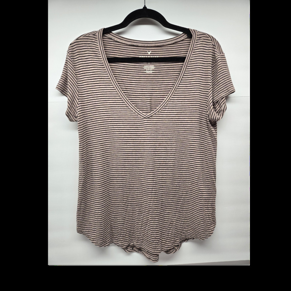 American Eagle Outfitters Soft & Sexy Striped V-Neck Top Pink Black Size S